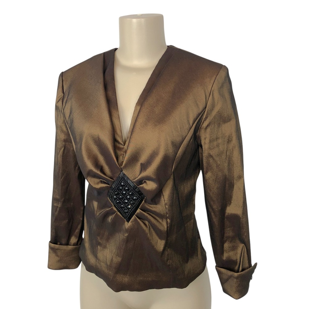Vintage 90s JR Nites Bronze Metallic Beaded Formal Evening Top Size 10 Party Y2K - Picture 4 of 12